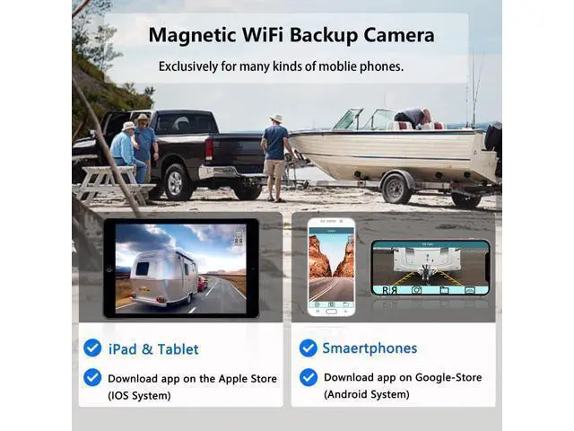 Alt view image 2 of 7 - WiFi Magnetic Wireless Backup Camera, LASTBUS Rechargeable 2.4Ghz WiFi Rear Camera for Easy Hitching Gooseneck Horse Boat Travel Trailer Fifth Wheels RV Camper for iPhone iPad Android iOS Smartphone