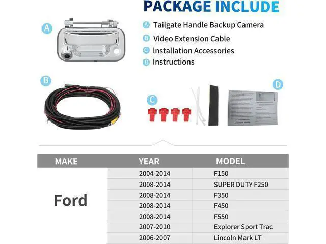 Alt view image 6 of 7 - EWAY Tailgate Handle Backup Rear View Reverse Camera for Ford F150 2004-2014/Super Duty F250/F350/F450/F550 2008-2014 Explorer Sport Trac Lincoln Mark LT Pickup Truck Chrome(with Optional Guideline)