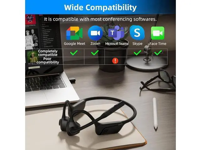 Alt view image 2 of 6 - ZIOCOM Air Conduction Headphone, Open Ear Headphone with Mic and Noise Canceling, aptX-LL Bluetooth Wireless Headset with USB-A Dongle, Compatible with PS4/PS5/PC/Online Meeting