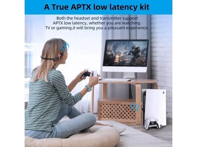 Alt view image 3 of 6 - ZIOCOM Air Conduction Headphone, Open Ear Headphone with Mic and Noise Canceling, aptX-LL Bluetooth Wireless Headset with USB-A Dongle, Compatible with PS4/PS5/PC/Online Meeting