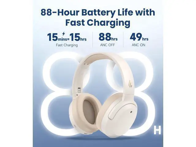 Alt view image 5 of 7 - Edifier W820NB Plus Gen 2 Wireless Over-Ear Noise Cancelling Headphone, -49 dB ANC, LDAC Hi-Res Audio, 88H Playtime, Spatial Sound, Volume Guard, Bluetooth V6.1 & Multipoint, Fast Charge - Ivory