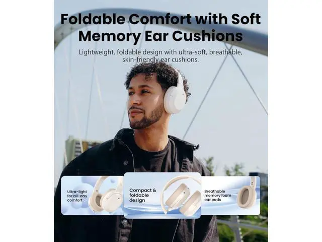 Alt view image 7 of 7 - Edifier W820NB Plus Gen 2 Wireless Over-Ear Noise Cancelling Headphone, -49 dB ANC, LDAC Hi-Res Audio, 88H Playtime, Spatial Sound, Volume Guard, Bluetooth V6.1 & Multipoint, Fast Charge - Ivory