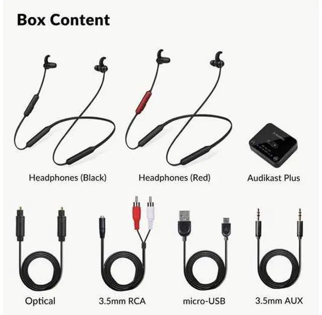 Alt view image 6 of 7 - Avantree HT41866 - Wireless Earbuds for TV Listening (Set of 2), 20H Neckband Headphones with Bluetooth Transmitter for Optical Digital Audio, RCA, 3.5mm Aux Ported TVs, Plug & Play, No Audio Delay