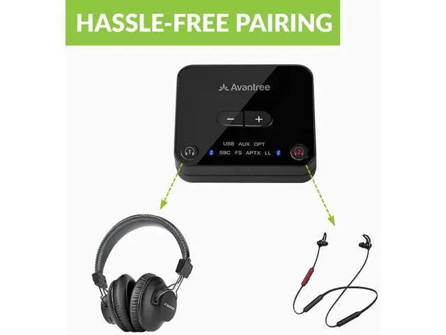 Alt view image 4 of 6 - Avantree D4169 Dual Wireless Headphones & Earbuds Set for TV Watching with Bluetooth Transmitter, Personalized Volume Control, Plug-n-Play, No Audio Delay