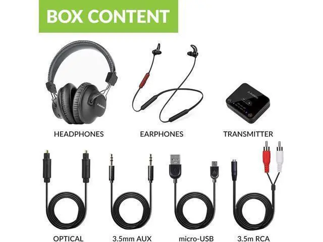 Alt view image 6 of 6 - Avantree D4169 Dual Wireless Headphones & Earbuds Set for TV Watching with Bluetooth Transmitter, Personalized Volume Control, Plug-n-Play, No Audio Delay