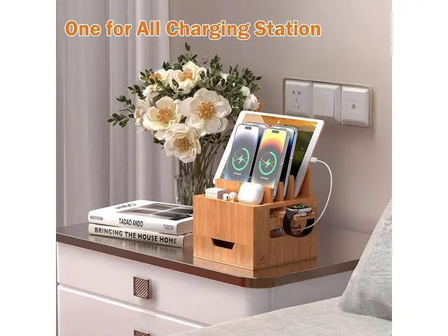 Alt view image 6 of 7 - Pezin & Hulin Multi Device Charging Station, with Charger HUB Adapter, All in One Large Dock Organizer with Drawer Storage, Compatible with Phones, Tablets, Earbuds (5 Mixed Cables Included)