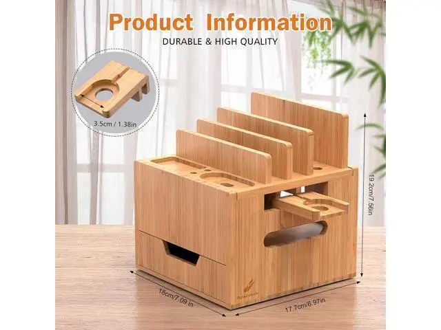 Alt view image 7 of 7 - Pezin & Hulin Multi Device Charging Station, with Charger HUB Adapter, All in One Large Dock Organizer with Drawer Storage, Compatible with Phones, Tablets, Earbuds (5 Mixed Cables Included)