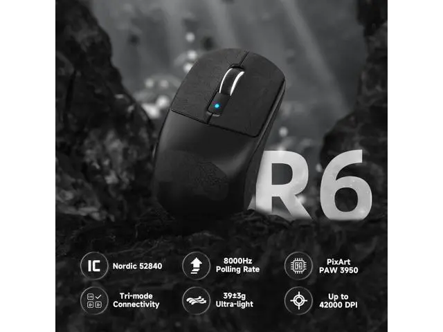 Alt view image 2 of 7 - ATTACK SHARK R6 39g Superlight Wireless Gaming Mouse,PixArt PAW3950MAX 42000 DPI,MCU Nodic 52840 Computer Mouse,8K Polling Rate Web Driver,BT/2.4Ghz/Wired Tri-Mode Mice with Coiled Cable-Black&Tape
