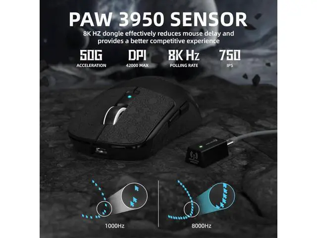 Alt view image 4 of 7 - ATTACK SHARK R6 39g Superlight Wireless Gaming Mouse,PixArt PAW3950MAX 42000 DPI,MCU Nodic 52840 Computer Mouse,8K Polling Rate Web Driver,BT/2.4Ghz/Wired Tri-Mode Mice with Coiled Cable-Black&Tape