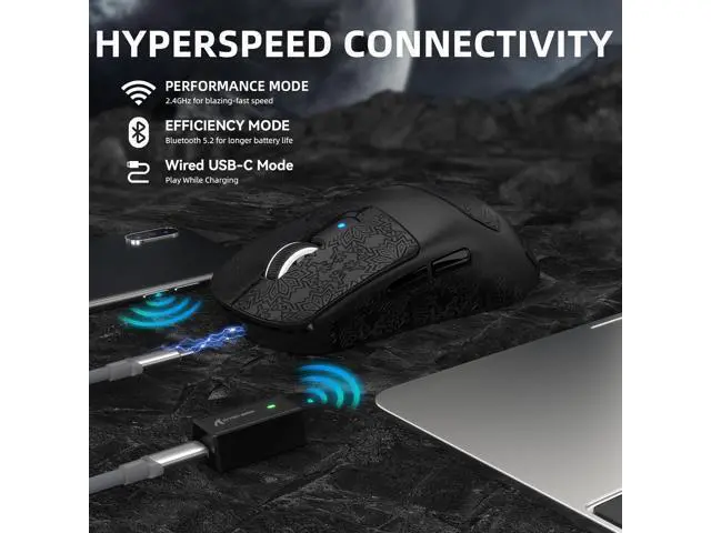 Alt view image 6 of 7 - ATTACK SHARK R6 39g Superlight Wireless Gaming Mouse,PixArt PAW3950MAX 42000 DPI,MCU Nodic 52840 Computer Mouse,8K Polling Rate Web Driver,BT/2.4Ghz/Wired Tri-Mode Mice with Coiled Cable-Black&Tape