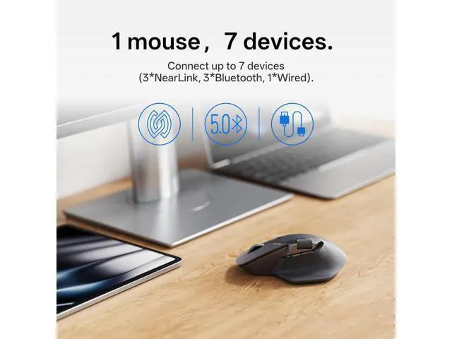 Alt view image 2 of 7 - Rapoo MT760 PRO Wireless Mouse, NearLink + Bluetooth 5.0 Multi-Device, 12K DPI, 2K Polling, Ergo for Work & Gaming, 11 Programmable Buttons, On-Board Memory, Quiet Clicks, USB-C, 120 Days Battery Life