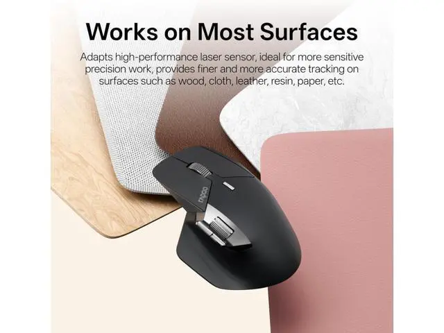 Alt view image 7 of 7 - Rapoo MT760 PRO Wireless Mouse, NearLink + Bluetooth 5.0 Multi-Device, 12K DPI, 2K Polling, Ergo for Work & Gaming, 11 Programmable Buttons, On-Board Memory, Quiet Clicks, USB-C, 120 Days Battery Life