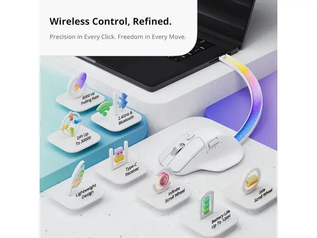 Alt view image 2 of 7 - Keychron M6 8K Wireless Gaming Mouse, 2.4G/Bluetooth/Wired, PixArt 3950 Sensor, 8000Hz Polling, Silent Clicks, 5 On-Board Memory Profiles for Plug & Play, Programmable for Mac/Win/Linux White