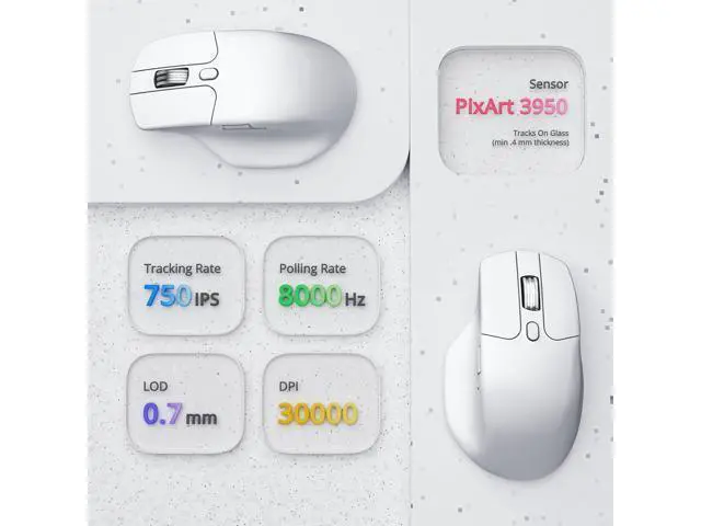 Alt view image 4 of 7 - Keychron M6 8K Wireless Gaming Mouse, 2.4G/Bluetooth/Wired, PixArt 3950 Sensor, 8000Hz Polling, Silent Clicks, 5 On-Board Memory Profiles for Plug & Play, Programmable for Mac/Win/Linux White