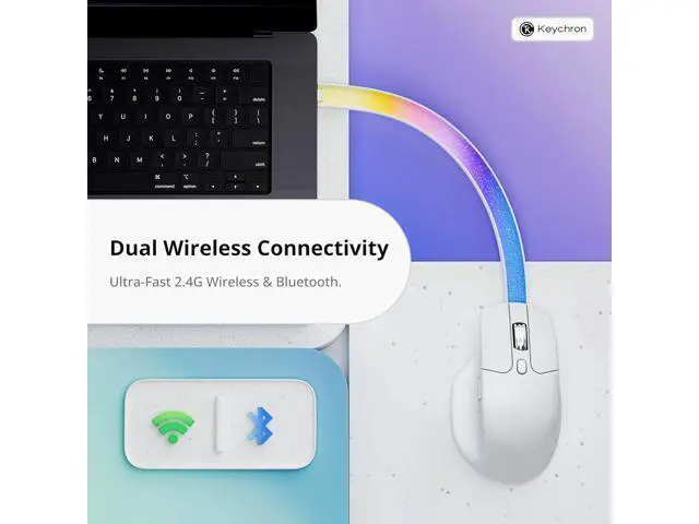 Alt view image 3 of 7 - Keychron M6 8K Wireless Gaming Mouse, 2.4G/Bluetooth/Wired, PixArt 3950 Sensor, 8000Hz Polling, Silent Clicks, 5 On-Board Memory Profiles for Plug & Play, Programmable for Mac/Win/Linux White