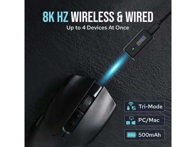 Alt view image 7 of 7 - EPOMAKER Click Gaming Mouse Wireless 2.4Ghz/BT/Type-C, 800 to 42,000 DPI Adjustable, 8K Polling Rate, 500mAh, Lightweight Optical Mouse, for PC/Mac/Linux (Black)