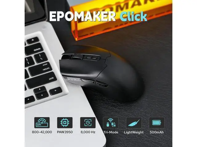 Alt view image 5 of 7 - EPOMAKER Click Gaming Mouse Wireless 2.4Ghz/BT/Type-C, 800 to 42,000 DPI Adjustable, 8K Polling Rate, 500mAh, Lightweight Optical Mouse, for PC/Mac/Linux (Black)