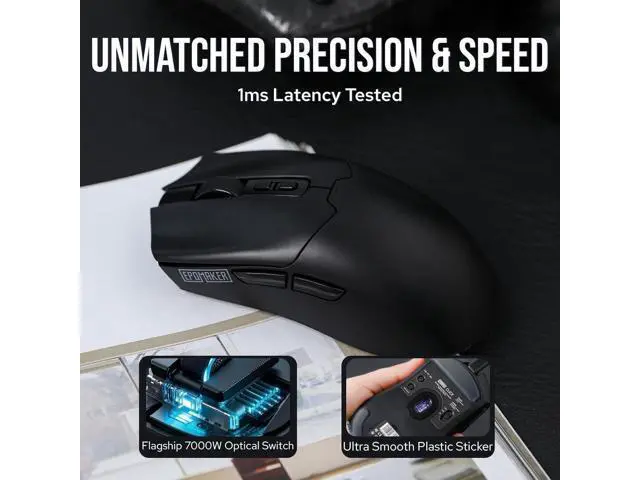 Alt view image 4 of 7 - EPOMAKER Click Gaming Mouse Wireless 2.4Ghz/BT/Type-C, 800 to 42,000 DPI Adjustable, 8K Polling Rate, 500mAh, Lightweight Optical Mouse, for PC/Mac/Linux (Black)