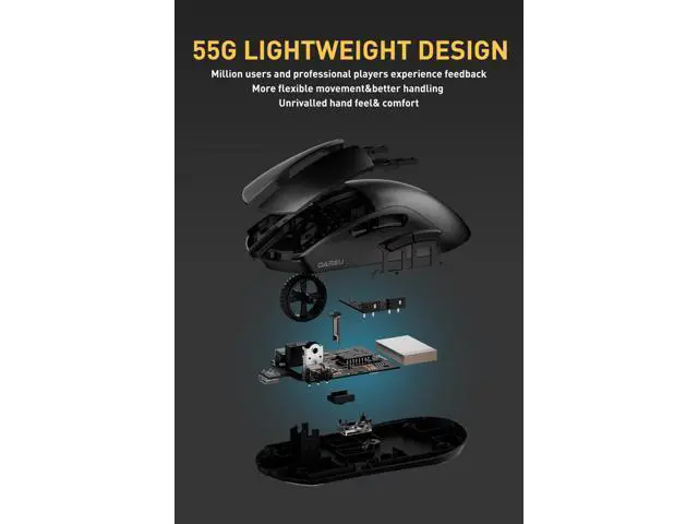 Alt view image 5 of 7 - DAREU A950pro 4K Wireless Gaming Mouse:55g Ultra-Lightweight,4KHz Polling Rate,PAW3395 Optical Sensor,26K DPI,5 Programmable Buttons,Support 15min Fast Charging &Tri-Mode Connection (Black)