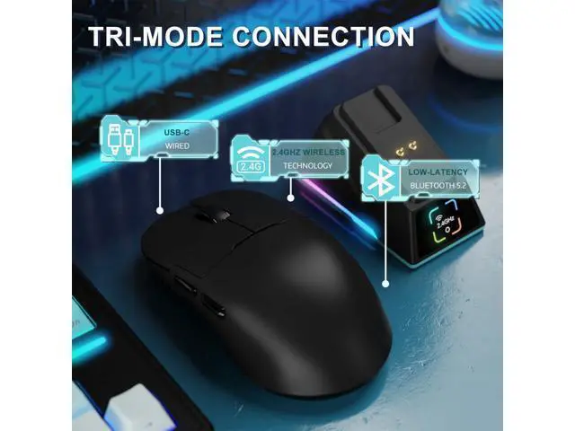 Alt view image 5 of 7 - A.JAZZ AJ159APEX 8Khz Wireless Gaming Mouse Ultralight 56g with Magnetic Screen Charging Dock 42000DPI PAW3950 Sensor Tri Mode BT/2.4Ghz/Type-c Wired Programmable for Esport FPS PC Mac Gamer(Black)