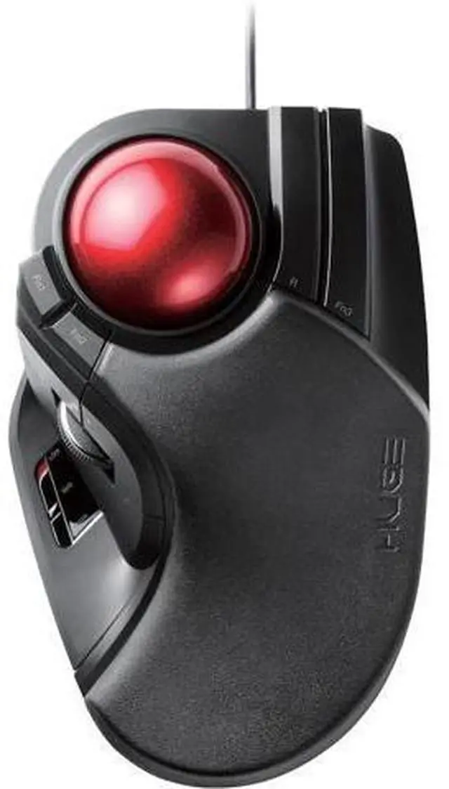Main image of ELECOM HUGE Trackball Mouse, Wired, Finger-Operated, 8-Button Function, Palm Rest Attached, 52mm Smooth Red Ball Windows11, macOS (M-HT1URBK)