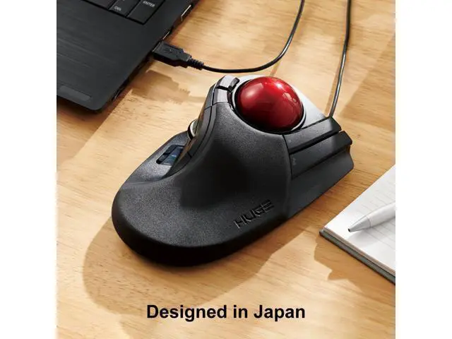 Alt view image 7 of 7 - ELECOM HUGE Trackball Mouse, Wired, Finger-Operated, 8-Button Function, Palm Rest Attached, 52mm Smooth Red Ball Windows11, macOS (M-HT1URBK)