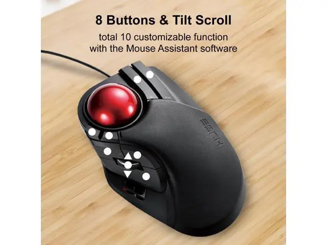 Alt view image 6 of 7 - ELECOM HUGE Trackball Mouse, Wired, Finger-Operated, 8-Button Function, Palm Rest Attached, 52mm Smooth Red Ball Windows11, macOS (M-HT1URBK)