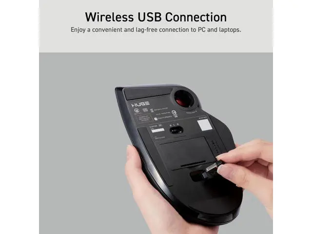 Alt view image 7 of 7 - ELECOM HUGE Trackball, 2.4GHz Wireless USB, Index Finger Control, Customizable 8-Button, Large Soft Palm Rest, 52mm Ball, Windows PC Mac (M-HT1DRBK)