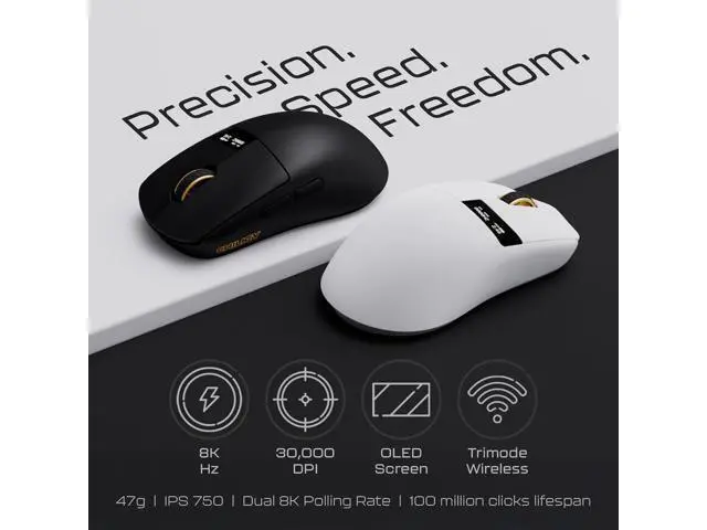 Alt view image 2 of 7 - OOCTPK Chilkey Wireless Mouse, Glacier LW 8K L Gaming Mouse with LCD Screen, 8K Polling Rate, 30000 DPI Optical Tracking, 750 IPS, Bluetooth/2.4GHz/USB-C, 47g Ultra-Lightweight, 100 Million Clicks
