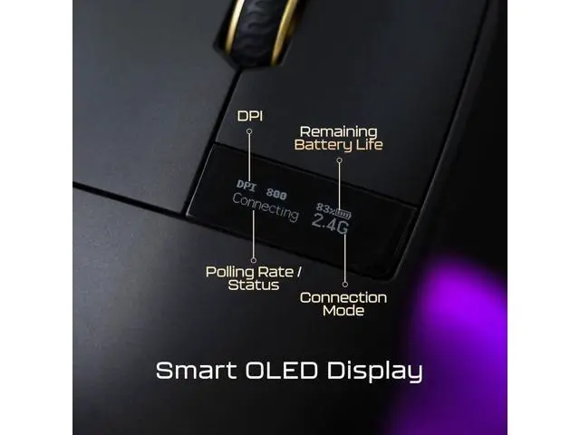 Alt view image 3 of 7 - OOCTPK Chilkey Wireless Mouse, Glacier LW 8K L Gaming Mouse with LCD Screen, 8K Polling Rate, 30000 DPI Optical Tracking, 750 IPS, Bluetooth/2.4GHz/USB-C, 47g Ultra-Lightweight, 100 Million Clicks