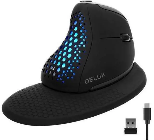 Main image of DELUX Seeker Ergonomic Mouse Wireless, Vertical Mouse with OLED Screen, 6 Buttons&Thumb Wheel Function, Silent Click, Up to 7200DPI, Programmable, Rechargeable, BT/2.4G/Wired, RGB Light(M618XSD-Black)