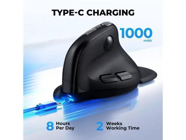 Alt view image 7 of 7 - DELUX Seeker Ergonomic Mouse Wireless, Vertical Mouse with OLED Screen, 6 Buttons&Thumb Wheel Function, Silent Click, Up to 7200DPI, Programmable, Rechargeable, BT/2.4G/Wired, RGB Light(M618XSD-Black)