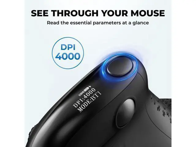 Alt view image 6 of 7 - DELUX Seeker Ergonomic Mouse Wireless, Vertical Mouse with OLED Screen, 6 Buttons&Thumb Wheel Function, Silent Click, Up to 7200DPI, Programmable, Rechargeable, BT/2.4G/Wired, RGB Light(M618XSD-Black)