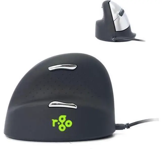 Main image of R-Go HE Vertical Ergonomic Mouse, for Left Handed, with Break Software, USB-C/A Wired, Prevents Tennis Elbow/Mouse Arm RSI, Silent Click, 5 Buttons - Compatible Windows/Mac OS, Black/Silver