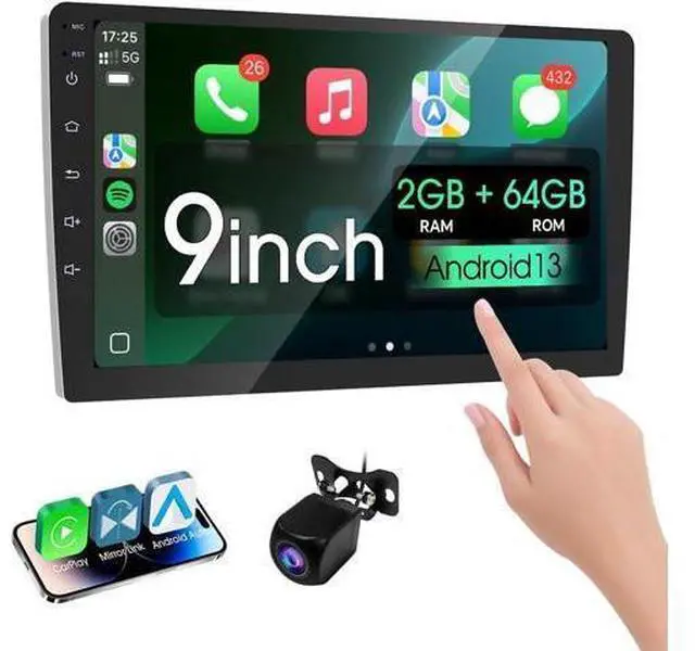 Main image of 9 inch Wireless Double Din Car Stereo,with Apple CarPlay and Android Auto Radio Screen,with Mirror Link, Bluetooth 5.0,1080P Backup Camera, AUX,FM/AM Transmitter|Double Din carplay Screen