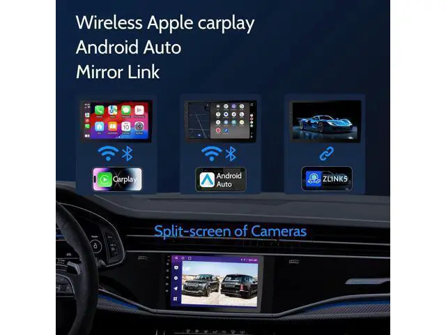 Alt view image 2 of 7 - 9 inch Wireless Double Din Car Stereo,with Apple CarPlay and Android Auto Radio Screen,with Mirror Link, Bluetooth 5.0,1080P Backup Camera, AUX,FM/AM Transmitter|Double Din carplay Screen