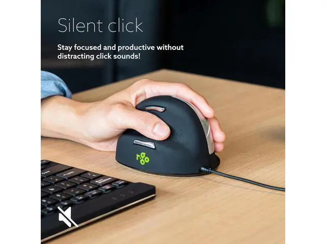 Alt view image 3 of 7 - R-Go HE Vertical Ergonomic Mouse, for Left Handed, with Break Software, USB-C/A Wired, Prevents Tennis Elbow/Mouse Arm RSI, Silent Click, 5 Buttons - Compatible Windows/Mac OS, Black/Silver