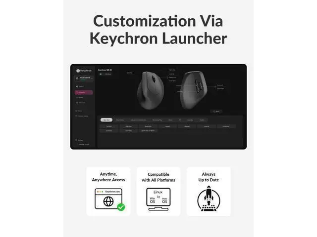 Alt view image 7 of 7 - Keychron M5 8K Vertical Ergonomic Mouse Wireless, 2.4 GHz/Bluetooth 5.3/Wired Computer Mice Rechargeable, 5 Levels Up to 30K DPI with Programmable Buttons for Laptop macOS/Windows - Black