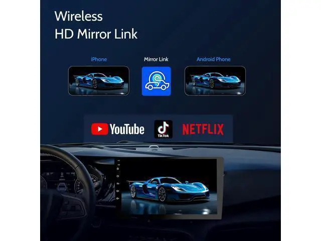 Alt view image 6 of 7 - 9 inch Wireless Double Din Car Stereo,with Apple CarPlay and Android Auto Radio Screen,with Mirror Link, Bluetooth 5.0,1080P Backup Camera, AUX,FM/AM Transmitter|Double Din carplay Screen