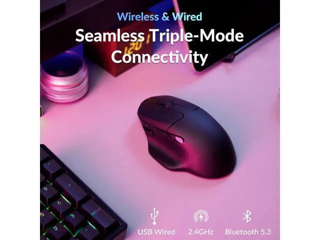 Alt view image 4 of 7 - Keychron M7 8K Wireless Mouse, 30K DPI Optical Computer Mice, 2.4 GHz/Bluetooth/Wired with Macro Button 66g Lightweight Ergonomic, Up to 140 Hours Worktime for Laptop macOS/Windows - Black