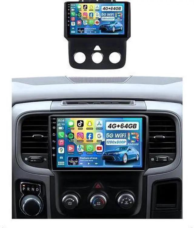Main image of 4G RAM +64G ROM Android 13 Car Radio for Dodge RAM 1500 2500 2013-2018: 1280 * 800P IPS Touchscreen Replacement Car Stereo with Carplay Android Auto 5G WiFi Bluetooth Backup Camera GPS FM SWC