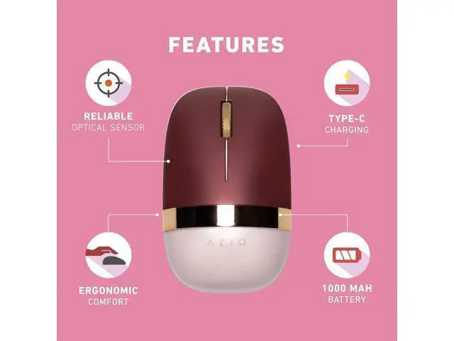 Alt view image 5 of 6 - Azio IZO Wireless Optical Mouse - Bluetooth 3.0 & 5.0/2.4G RF-USB, Ambidextrous Design, PixArt PAW3212 Sensor, 1000/1600/2400 DPI, Rechargeable, PC & Mac