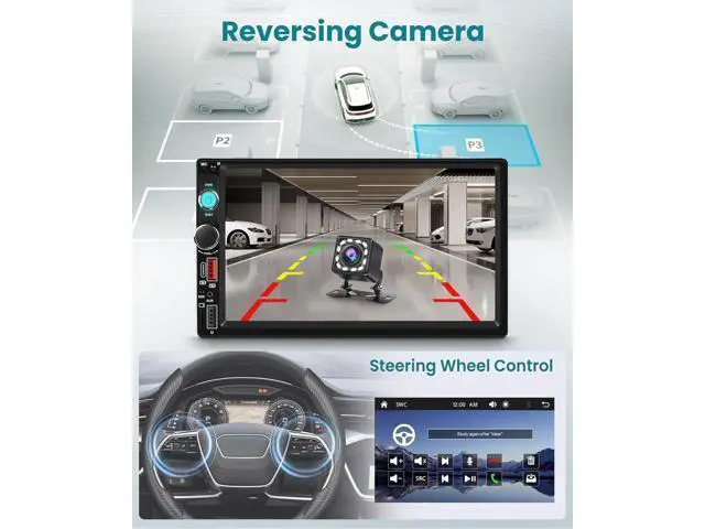 Alt view image 6 of 7 - Double Din Car Stereo with Wireless CarPlay/Android Auto, 7 Inch IPS Touch Screen Radio, Bluetooth 5.2, FM Radio,Double Din Head Unit with Online Video EQ USB/Type-C/TF Card/Aux Ports Backup Camera