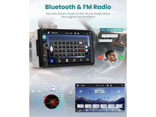 Alt view image 4 of 7 - Double Din Car Stereo with Wireless CarPlay/Android Auto, 7 Inch IPS Touch Screen Radio, Bluetooth 5.2, FM Radio,Double Din Head Unit with Online Video EQ USB/Type-C/TF Card/Aux Ports Backup Camera