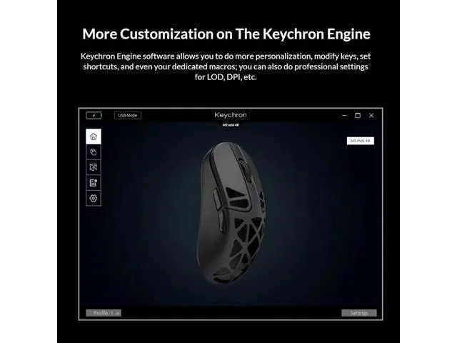 Alt view image 6 of 7 - Keychron M3 Mini 4K Wireless Bluetooth 5.1/2.4 GHz/Wired Optical Mouse, Ultra-Lightweight 65g Programmable PixArt 3395 Sensor with up to 26,000 DPI/ 650 IPS for Windows Mac Linux - Metallic Black