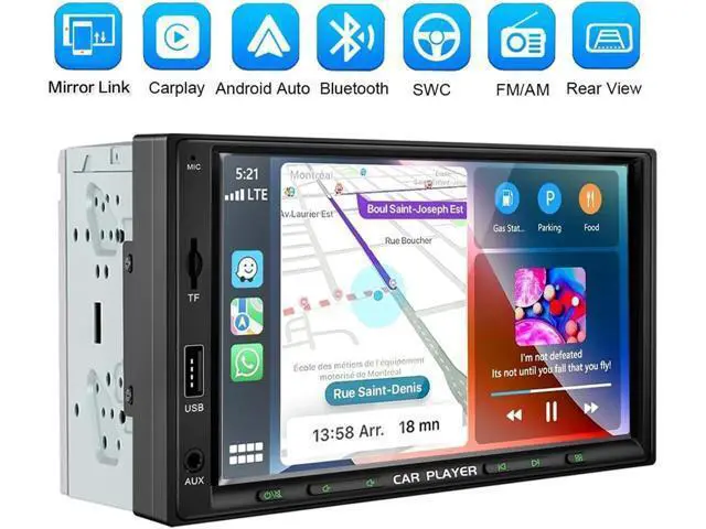 Alt view image 2 of 7 - 7 Inch Double Din Car Stereo with Wireless Apple Carplay & Android Auto Navi Radio Head Unit with Touch Screen Bluetooth AM/FM Receiver/Mirror Link/Backup Camera/TF/AUX/USB Input