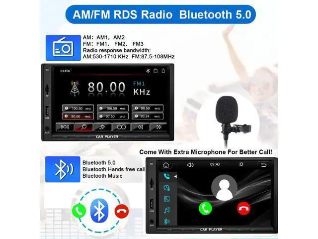 Alt view image 4 of 7 - 7 Inch Double Din Car Stereo with Wireless Apple Carplay & Android Auto Navi Radio Head Unit with Touch Screen Bluetooth AM/FM Receiver/Mirror Link/Backup Camera/TF/AUX/USB Input