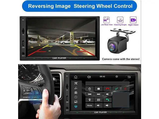 Alt view image 5 of 7 - 7 Inch Double Din Car Stereo with Wireless Apple Carplay & Android Auto Navi Radio Head Unit with Touch Screen Bluetooth AM/FM Receiver/Mirror Link/Backup Camera/TF/AUX/USB Input