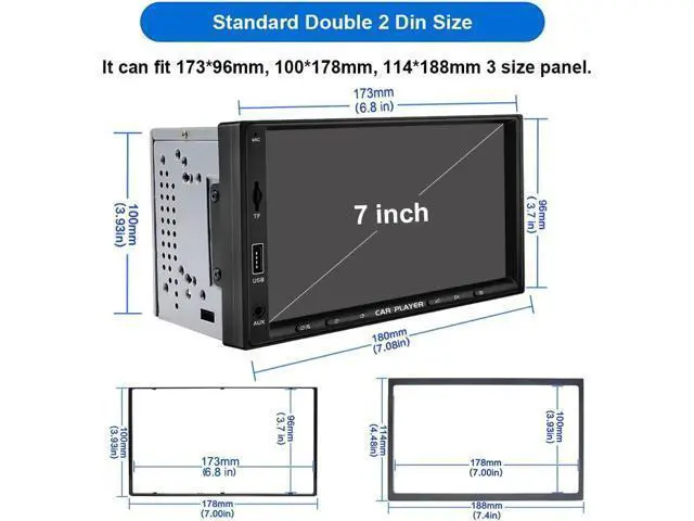 Alt view image 7 of 7 - 7 Inch Double Din Car Stereo with Wireless Apple Carplay & Android Auto Navi Radio Head Unit with Touch Screen Bluetooth AM/FM Receiver/Mirror Link/Backup Camera/TF/AUX/USB Input