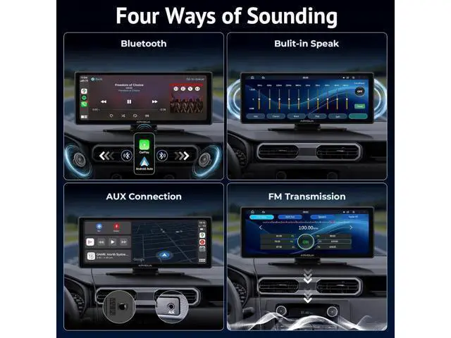 Alt view image 6 of 7 - 10.26 Inch Wireless Apple CarPlay & Android Auto Screen with Backup Camera,Portable Touch Display with Bluetooth FM AUX USB,Voice Control Multimedia Stereo for 99% Car Truck SUV